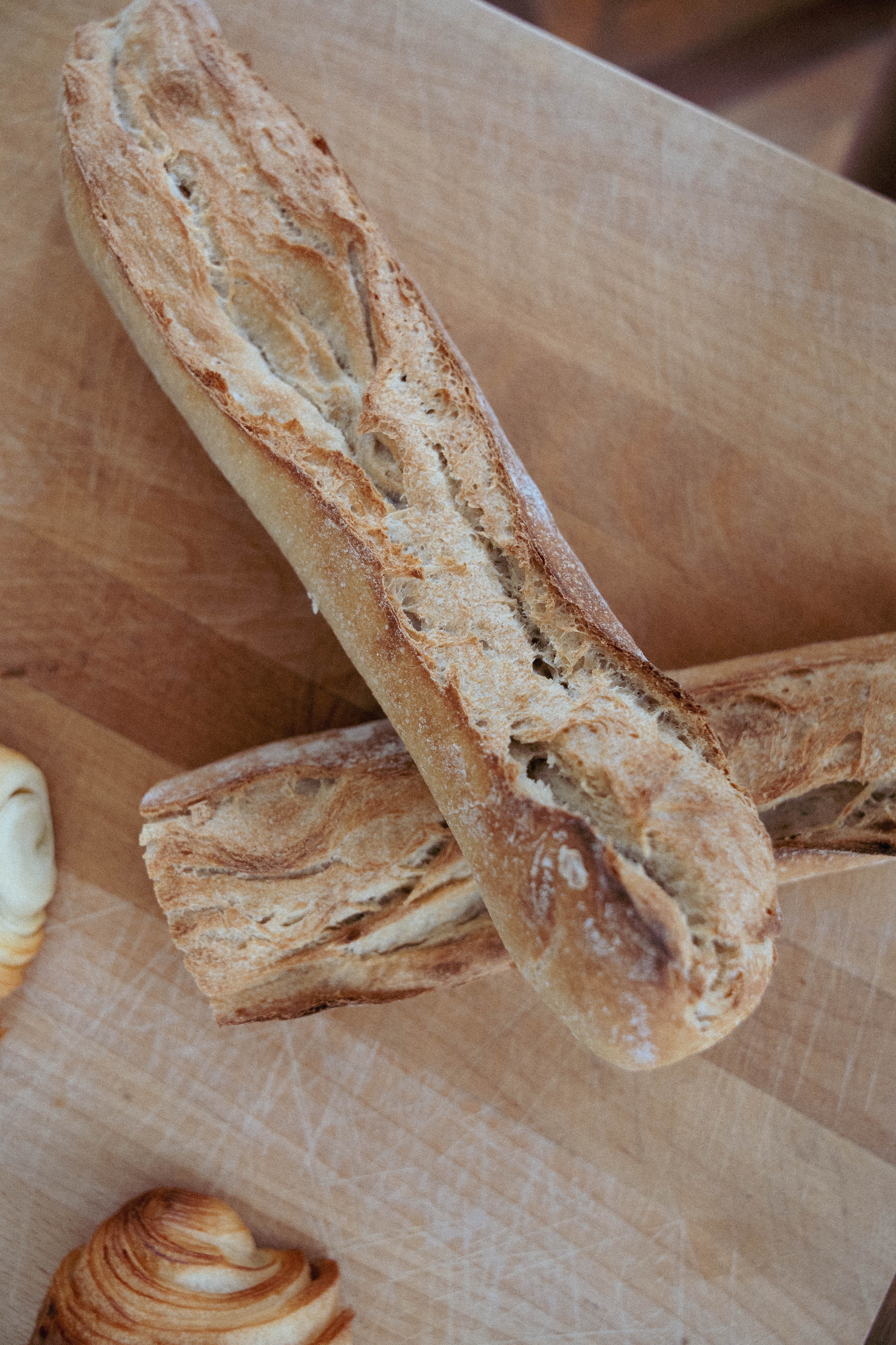 Baguette on chopping board